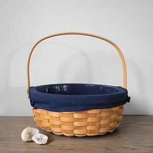 Vintage Round Woven Handled Basket with Fabric Liner by Taskets Renaissance